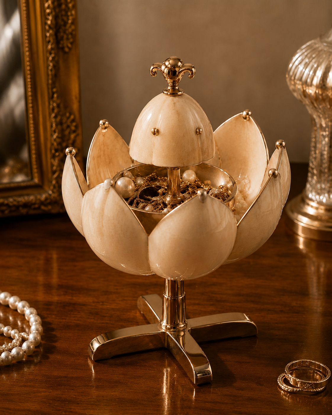 Blotteray Lotus Bloom Golden Sculptural Jewelry Box